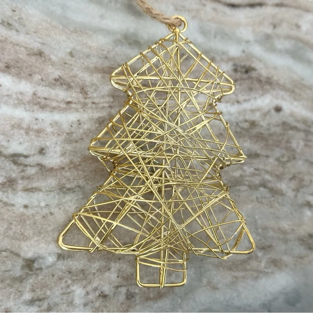 Christmas Tree Ornament - Gold Metal Wire - Holiday Decor